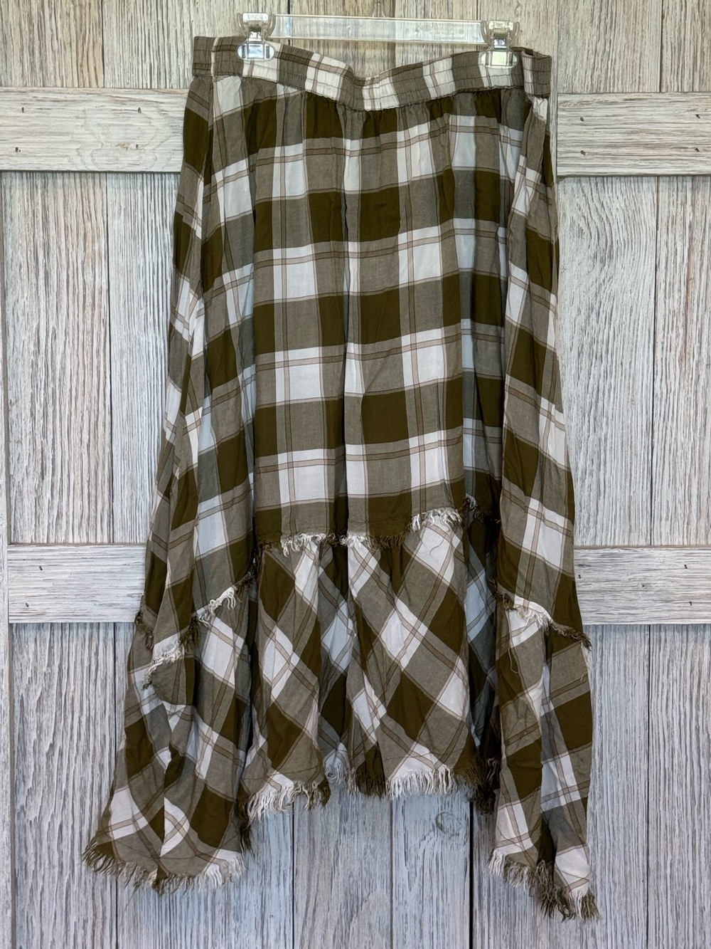 Cato Olive and  White Plaid Asymmetrical Tiered Skirt sz 18/20